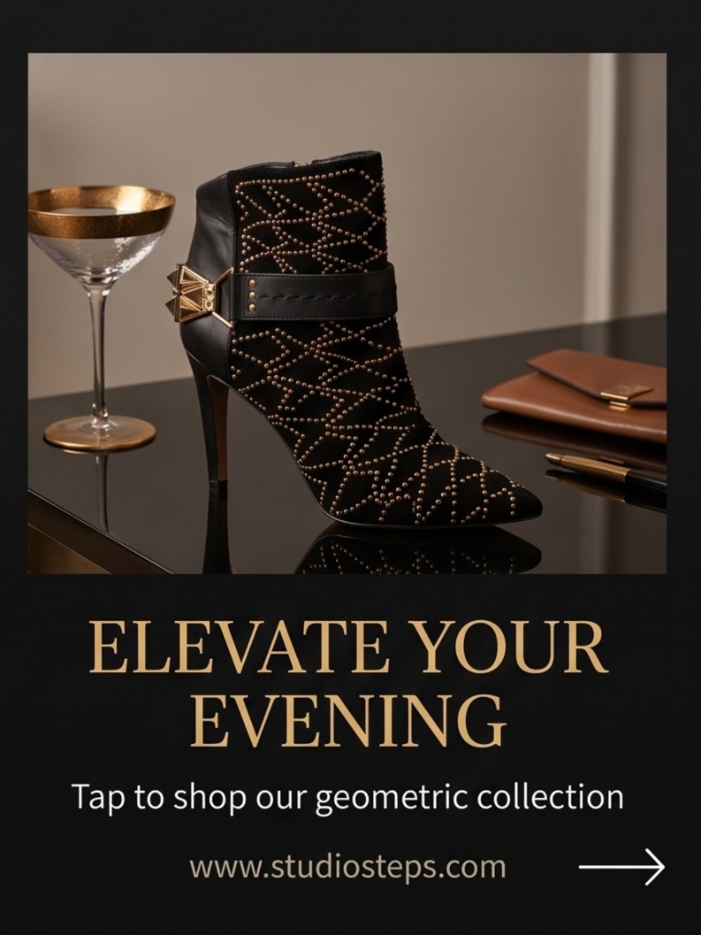 Velvet / Leather Black & Gold Blinged Bootie